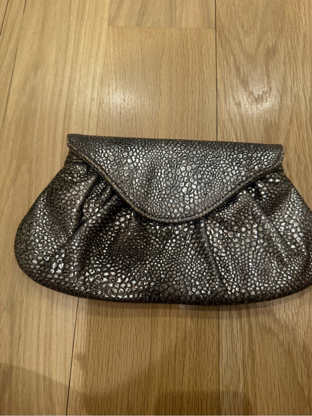 Lauren Merkin Metallic Pewter Textured Clutch